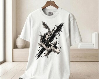 Koi Fish Ink Brush Stroke Shirt, Japanese Watercolor Art Apparel, Streetwear Tee