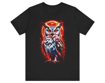 Fiery Owl Illustration Tee | Night Bird Graphic T-Shirt