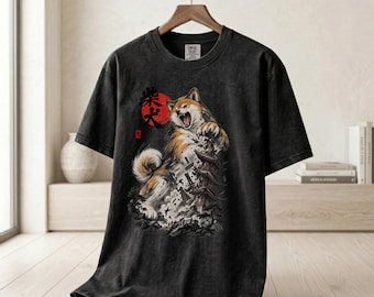 Japanese Shiba Inu Kaiju Graphic Tee - Ukiyo-e Heavyweight Streetwear Comfort Colors 1717 T-Shirt