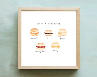 Biscuit Art Print: Southern Foodie Kitchen Wall Decor (8x8 Giclée)