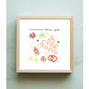 Shrimp & Grits Art Print (Deconstructed): Southern Foodie Kitchen Wall Decor (8x8 Giclée)