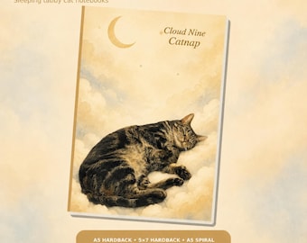 Cloud Nine Catnap Notitieboekje, Slapende Gestreepte Kat, Dromerig Briefpapier (A5 Hardcover, 5x7, Spiraalbinding)