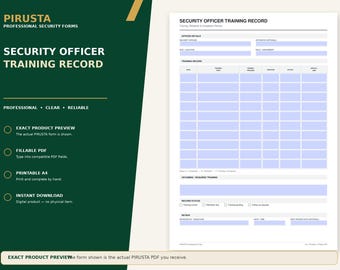 Fiche de formation d'agent de sécurité – Formulaire PDF A4 à remplir (Téléchargement numérique)