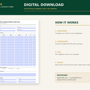 Peut inclure: Un formulaire num&eacute;rique de registre d'entr&eacute;e et de sortie des v&eacute;hicules de s&eacute;curit&eacute; avec un fond blanc et des champs &agrave; remplir bleu clair. Le document comprend des sections pour les d&eacute;tails du site, les journaux d'acc&egrave;s et les signatures.