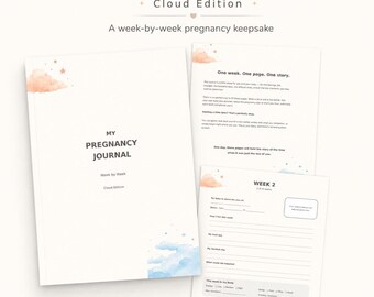 Pregnancy Journal Keepsake, Week by Week, Cloud Edition (Digital PDF Download)