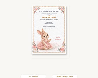 Bewerkbare uitnodiging voor een babyshower, Canva-sjabloon met madeliefje, printbaar (5x7 inch) en digitale uitnodiging voor mobiel.