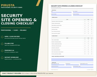 Checkliste für die Öffnung und Schließung von Sicherheitseinrichtungen – Ausfüllbare, druckbare A4-PDF-Datei für Sicherheitsmitarbeiter
