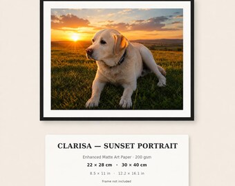 Clarisa Labrador Sunset Portrait, Enhanced Matte Wall Print, Golden Countryside Decor, Pet Lover Gift