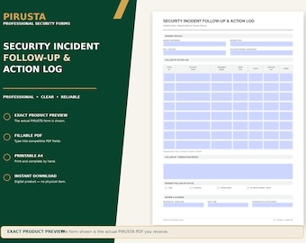 Journal de suivi et d'actions en cas d'incident de sécurité – PDF A4 remplissable (Téléchargement numérique)