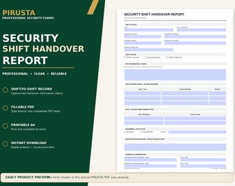 Rapport de passation de service de sécurité – PDF A4 remplissable (Téléchargement numérique)