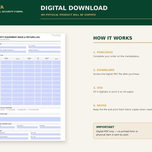 Puede incluir: Una plantilla digital de formulario de registro de emisi&oacute;n y devoluci&oacute;n de equipos de seguridad. El documento presenta una cuadr&iacute;cula para rastrear equipos, fechas y estados, con secciones para detalles del sitio y firmas para su uso.