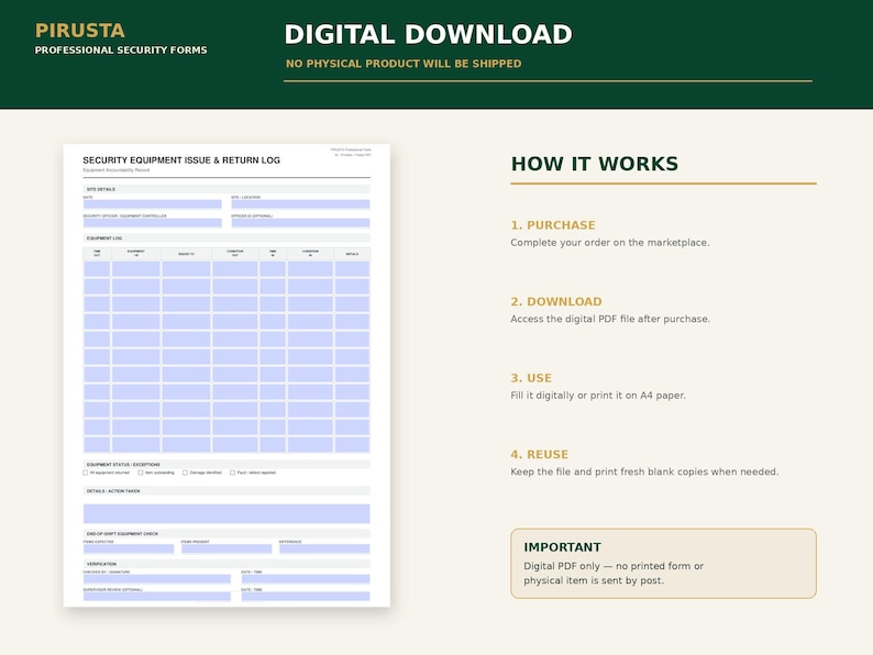 Puede incluir: Una plantilla digital de formulario de registro de emisi&oacute;n y devoluci&oacute;n de equipos de seguridad. El documento presenta una cuadr&iacute;cula para rastrear equipos, fechas y estados, con secciones para detalles del sitio y firmas para su uso.