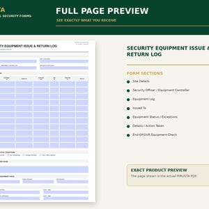 Puede incluir: Un formulario blanco de registro de emisi&oacute;n y devoluci&oacute;n de equipo de seguridad con campos azules para rellenar. El documento incluye secciones para detalles del sitio, una cuadr&iacute;cula de registro, estado, acciones y verificaciones.