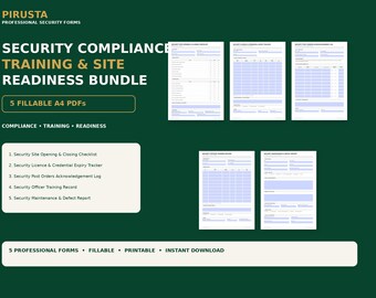 Paket für Sicherheitskonformität und Schulung – 5 ausfüllbare A4-PDFs (Digitaler Download)