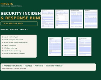 Paket für Sicherheitsvorfälle und Reaktion – 7 ausfüllbare A4-PDFs (Digitaler Download)