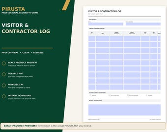 Registre des visiteurs et des prestataires – Formulaire PDF A4 imprimable et remplissable (Téléchargement numérique)