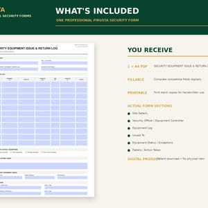 Puede incluir: Un formulario digital de registro de emisi&oacute;n y devoluci&oacute;n de equipos de seguridad en tama&ntilde;o A4. El documento incluye secciones para detalles del sitio, registros de equipos, excepciones de estado y firmas de verificaci&oacute;n para uso digital o impreso.
