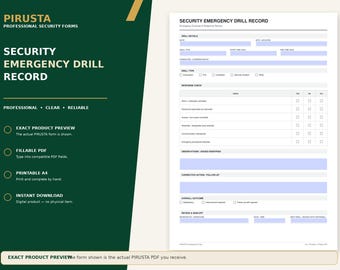 Protokoll für Sicherheitsnotfallübungen – Ausfüllbares A4-PDF (Digitaler Download)