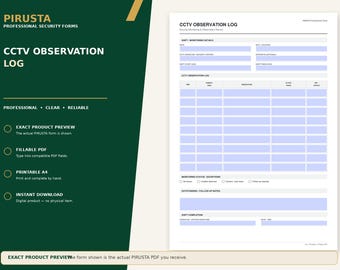 CCTV-Beobachtungsprotokoll – Ausfüllbares A4-PDF (Digitaler Download)