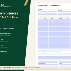 Peut inclure: Un formulaire de registre d'entr&eacute;e et de sortie des v&eacute;hicules de s&eacute;curit&eacute; avec une grille pour suivre les acc&egrave;s, les d&eacute;tails du site et les exceptions. Le document comprend des champs pour la date, le lieu, le nom de l'agent et les horaires.