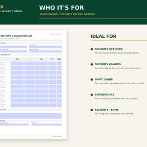 Peut inclure: Un formulaire blanc de journal de livraison et de collecte avec des champs remplissables bleu clair, comprenant des sections pour les d&eacute;tails du site, les journaux de livraison et la fin de quart. Le document inclut des en-t&ecirc;tes comme Who It's For.