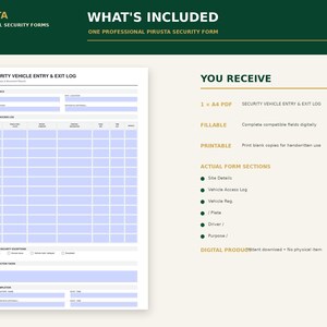 Peut inclure: Un formulaire num&eacute;rique de registre d'entr&eacute;e et de sortie des v&eacute;hicules de s&eacute;curit&eacute; au format A4. Le document comprend un en-t&ecirc;te, des d&eacute;tails sur le site, un tableau de registre avec des champs bleu clair, des notes et une section de fin de service.