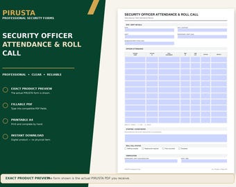 Security Officer Attendance & Roll Call – Fillable A4 PDF (Digital Download)