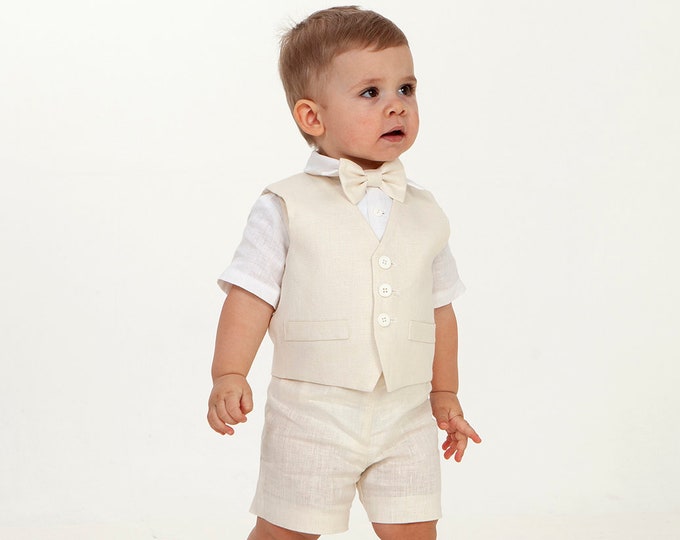 Baby Boy Ivory Vest Shorts White Shirt Toddler Linen Suit Etsy