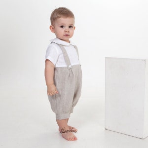 Baby Boy Linen Romper Boy Natural Overalls Baptism Outfit - Etsy