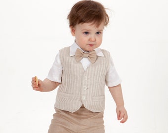Page boy beige outfit, Baby boy natural suit, Rustic ring bearer outfits, infant baptism clothes