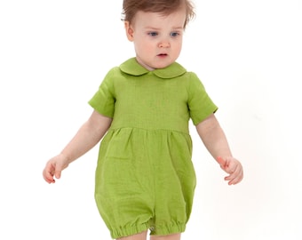 Barboteuse en lin verte, body pour bébé, salopette pour garçon, tenue naturelle pour bébé, combishorts pour fille, couvre-couche d'été, combinaison