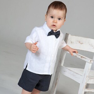 Kleinkind Jungen graue Leinen Shorts Set, Baby Jungen Outfit, Säugling Jungen formelle Kleidung, Ringträger Anzug, Pagenjunge Kleidung