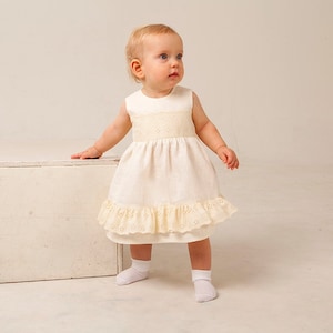 Baby girl off white dress Toddler girl linen dress Baptism rustic gown Cotton embroidered lace Girl vintage dress, natural clothes Handmade