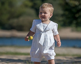 Baby-Taufbekleidung, weißer Strampler für Jungen, Matrosenanzug, Matrosenoverall, weißer Matrosenanzug, Matrosenoutfit