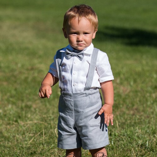 Boy Shorts With Suspenders Baby Boy Linen Shorts Outfit Etsy