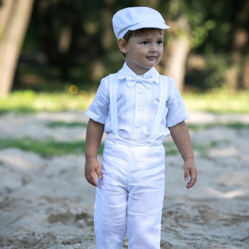 Outfit Boys White Linen Pants Boy's Linen Drawstring Dress Pants
