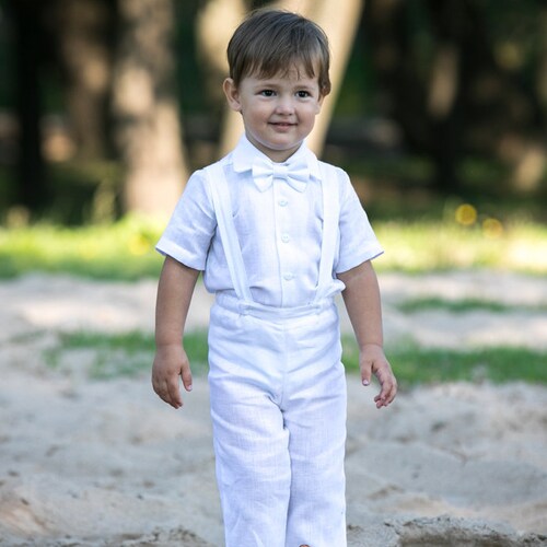 Baby Boy White Linen Outfit Toddler Boy White Pants With Etsy