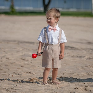 Baby jongen beige bretels korte broek pak peuter - Etsy België