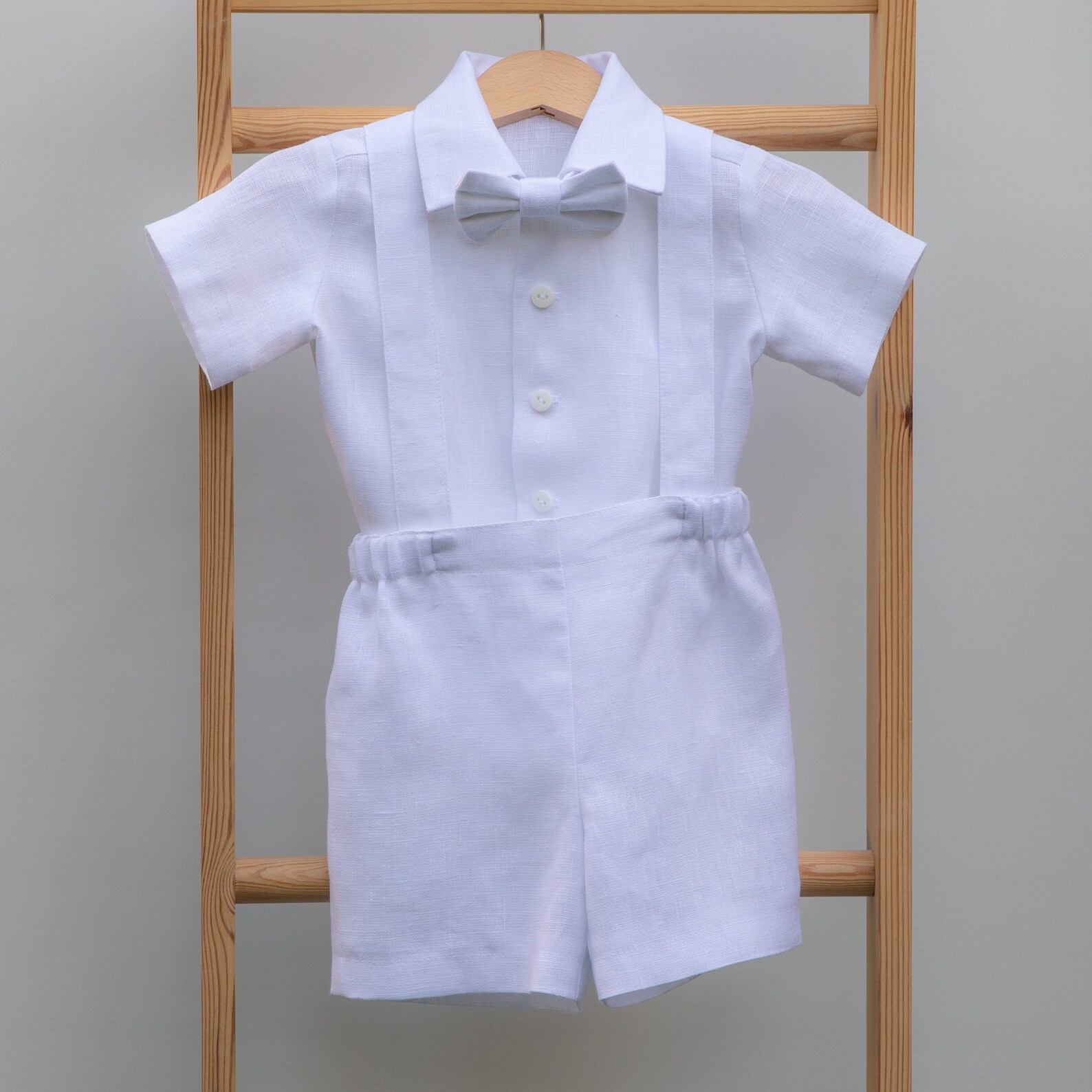 Baby Boy White Shorts With Suspenders Suit Toddler Linen Etsy