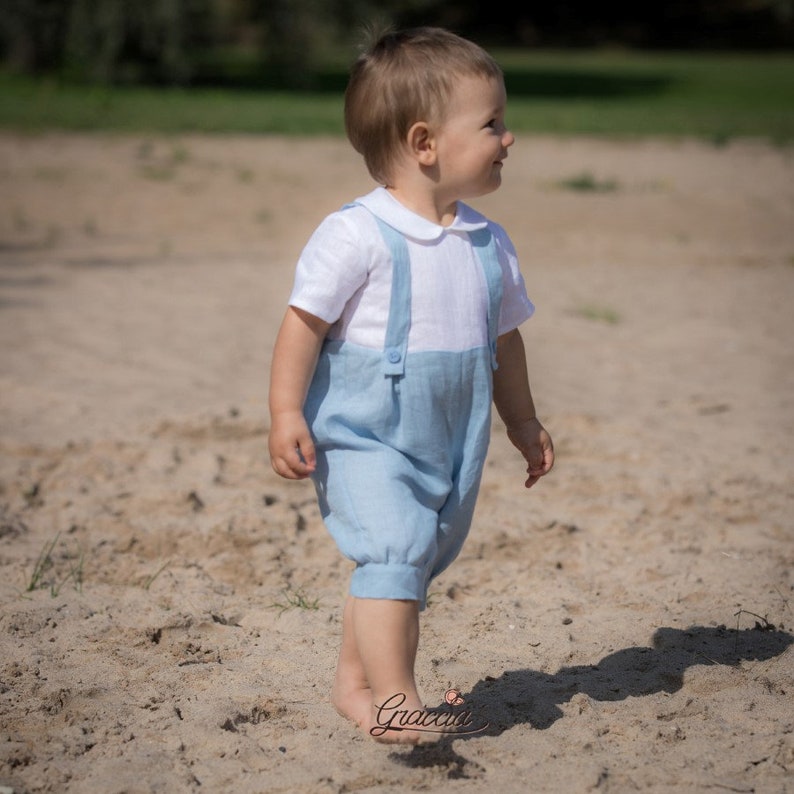 Linen romper Baby boy outfit Boy jumpsuit Baptism outfit Boy Etsy