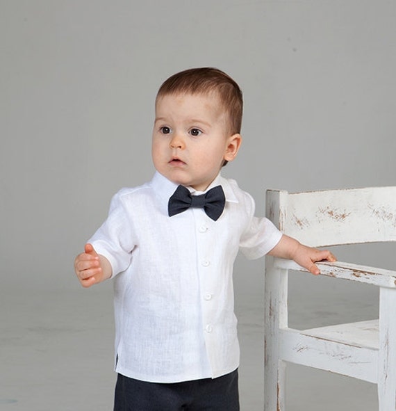 Baby boy linen shirt bow tie Ring 
