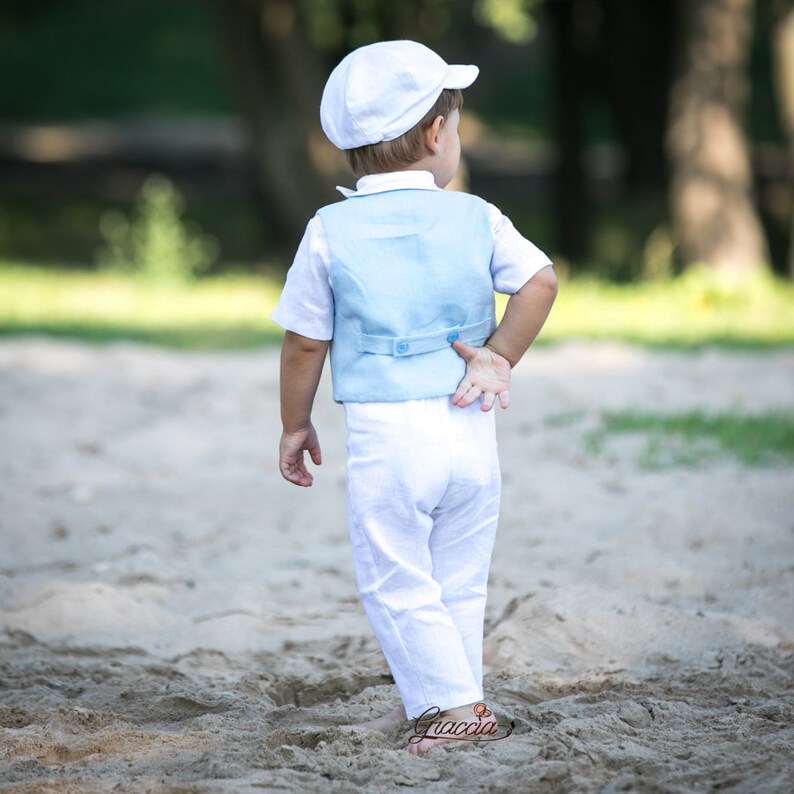 Baby boy white linen suit Toddler baptism vest pants newsboy Etsy