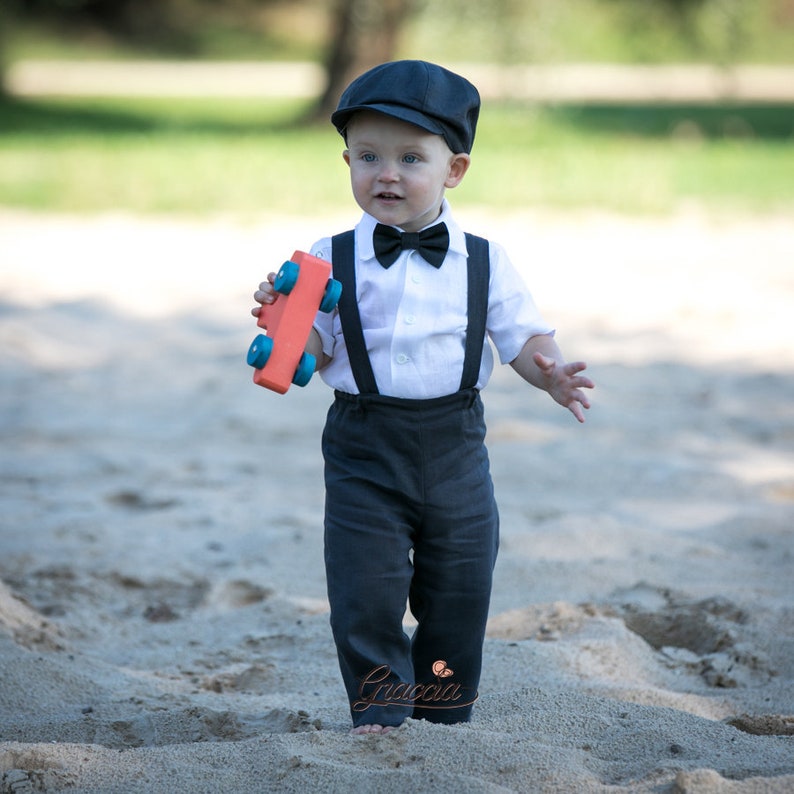 Baby boy coal gray suit Toddler newsboy outfit Page boy linen Etsy