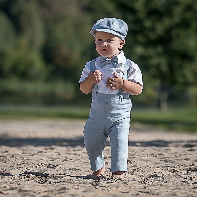 Baby Boy Light Blue Outfit Toddler Newsboy Suit Boy Linen Etsy