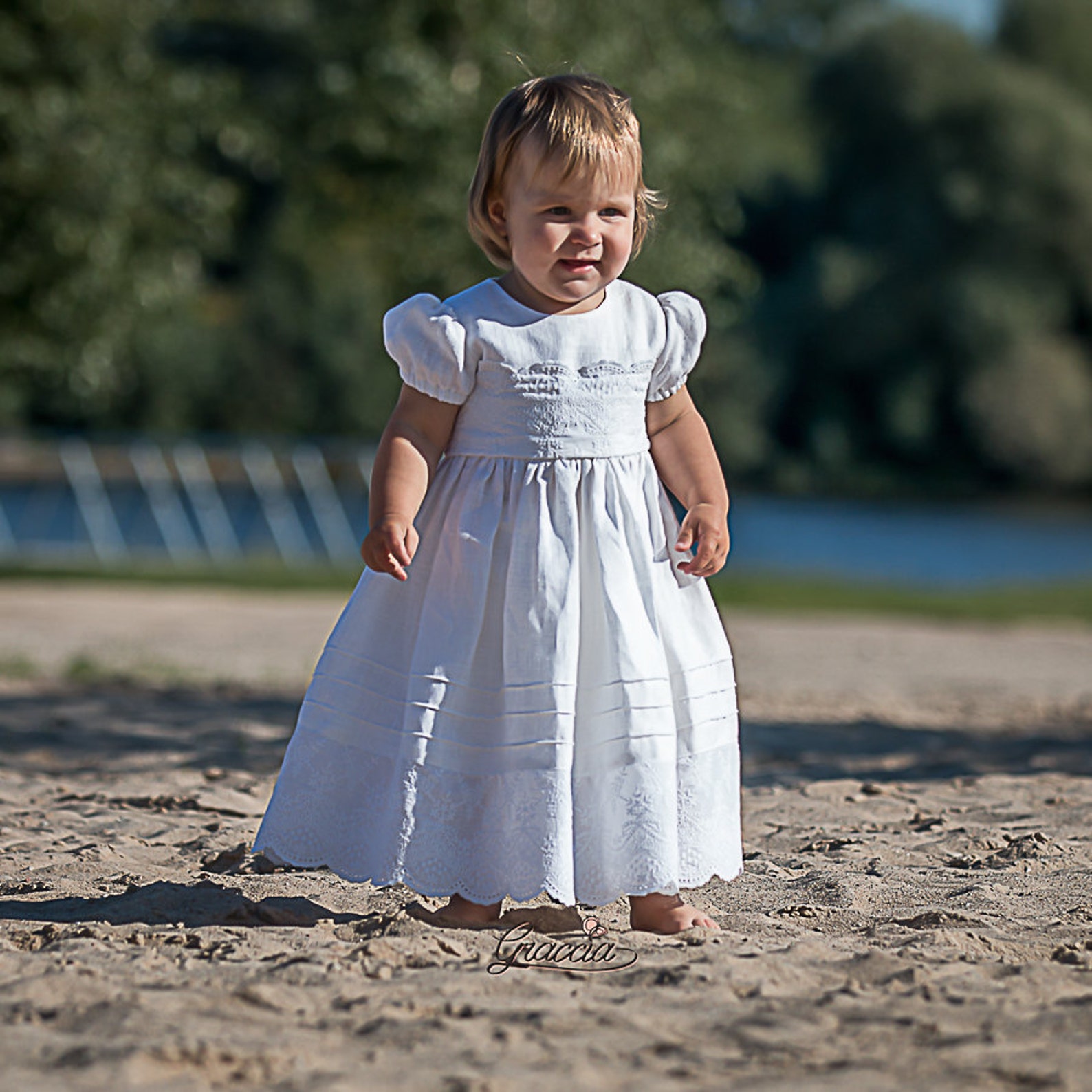 Baby Girl White Dress Baptism Dress Christening Linen Dress Etsy