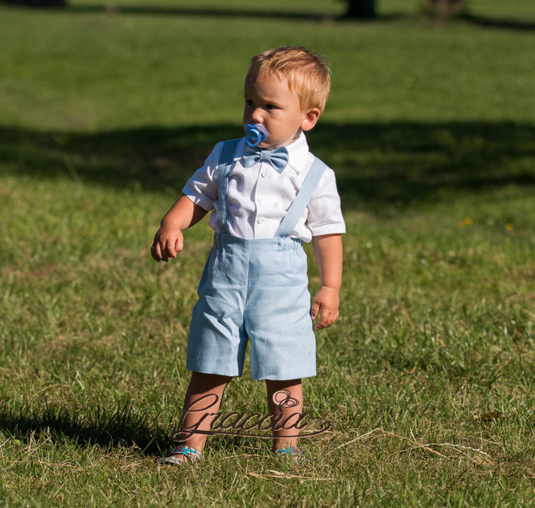 Baby Boy Light Blue Suit, Baptism Outfit, Toddler Boy Linen