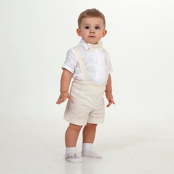 Baby boy white shorts with suspenders sales