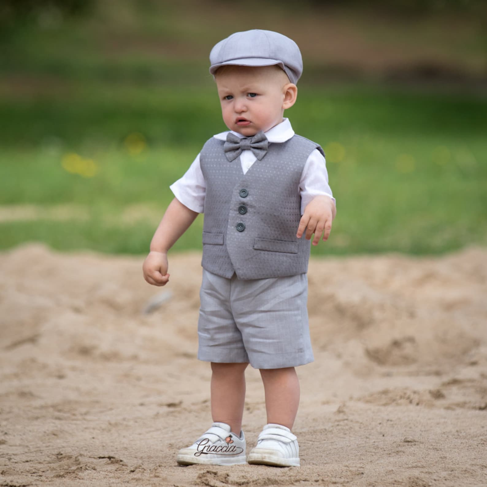 Baby boy gray suit Toddler newsboy hat vest shorts shirt Page Etsy