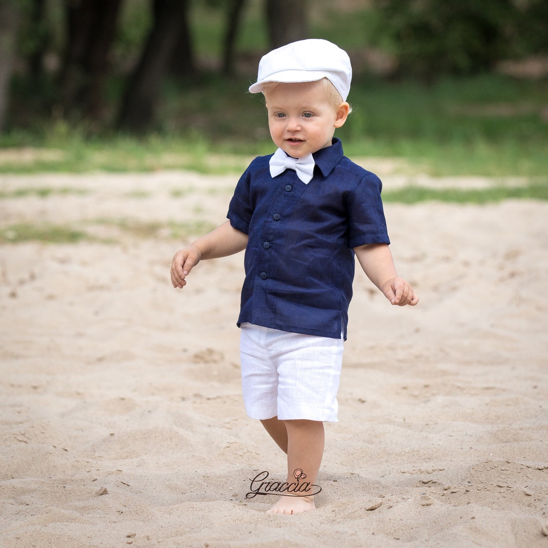 Page Boy Outfit Baby Boy White Linen Newsboy Hat Shorts Bow Etsy