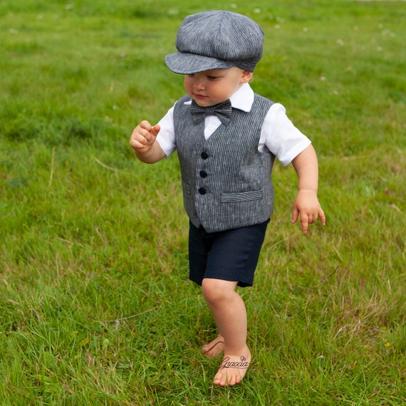 Niño pequeño traje azul Chaleco de lino para bebés - Etsy España